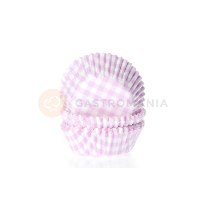 Košíčky na cupcake, priemer 5 cm, 50 ks bielo- ružová mriežka | HOUSE OF MARIE, HM0190