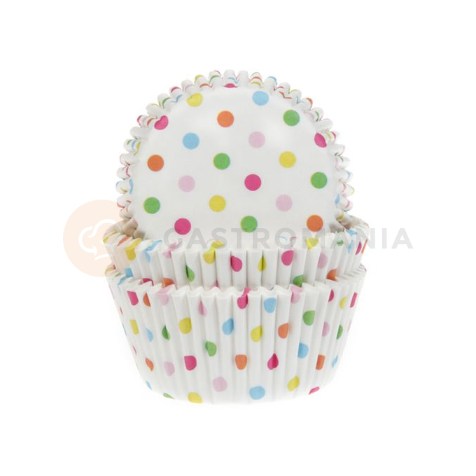 Košíčky na cupcake, priemer 5 cm, 50 ks farebné bodky | HOUSE OF MARIE, HM4679