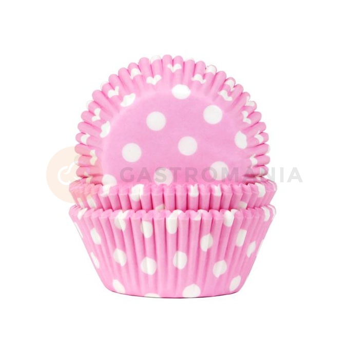 Košíčky na cupcake, priemer 5 cm, 50 ks ružová s bielymi bodkami | HOUSE OF MARIE, HM1920