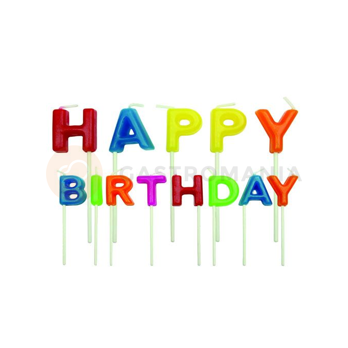 Sviečky na tortu a nápis Happy Birthday, 13 ks.-pestré farby | PME, CA018
