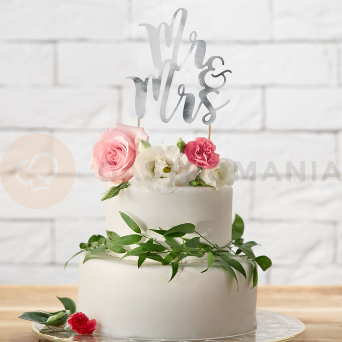 Zápich Mr&amp;Mrs na svadobné torty, výročie svadby - strieborný | PARTYDECO, KPT10-018M