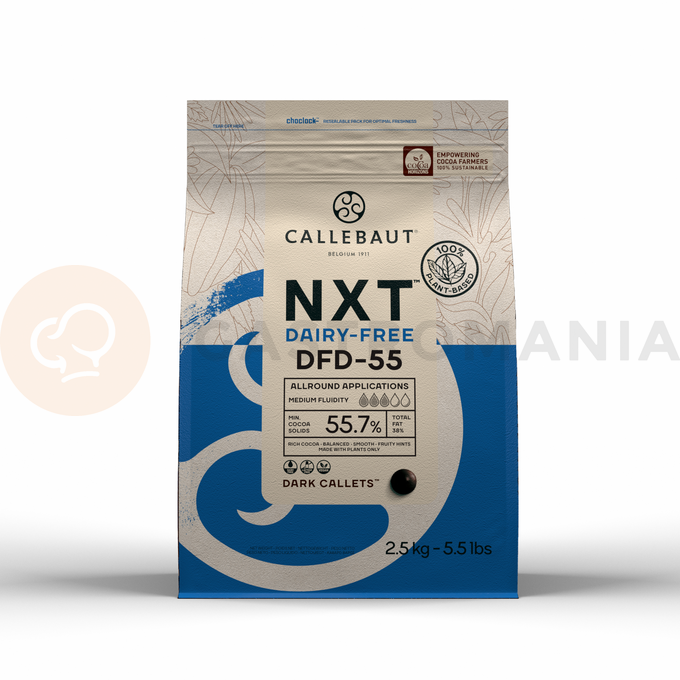 Bez mlieka, vegánska horká čokoláda NXT Dairy-free 55,7 %, sáček 2,5 kg | CALLEBAUT, CHD-Q55-DFR-E0-U70