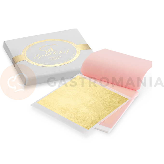 Jedlé zlato listy 25 ks. 80 mm x 80 mm, 10 knížeček | GOLD CHEF, 2GOKLB25BP