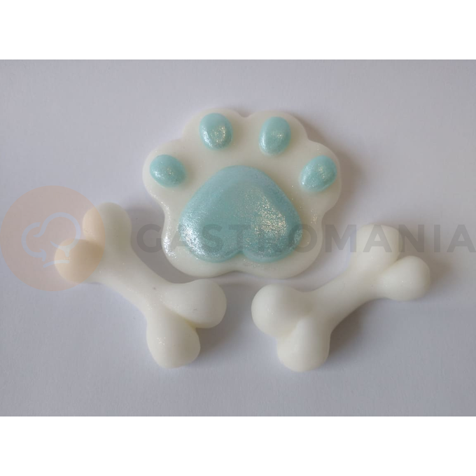 Psie labky a kosti, bielo-modré, figúrky z cukru 4,5 cm, sada 3 labky a 5 kostí | MAGMART, LP01