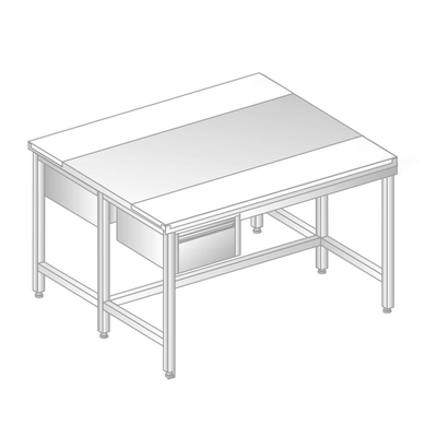 Stôl centrálny z nerezovej ocele s krájacími doskami a 2 šuplíky 1100x1200x850 mm | DORA METAL, DM-3107