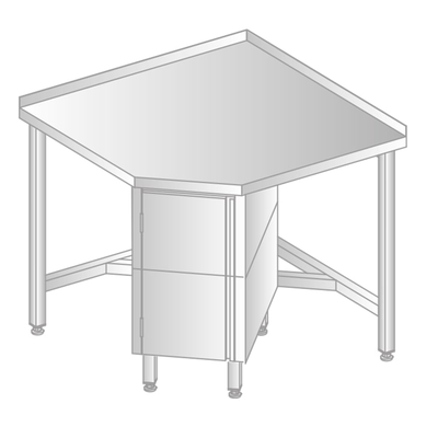 Stôl nástenný rohový z nerezovej ocele so skrinkou, 968x968x700x700x379x850 mm | DORA METAL, DM-3110