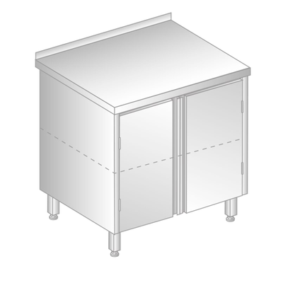 Stôl nástenný z nerezovej ocele so skrinkou 800x600x850 mm | DORA METAL, DM-3117