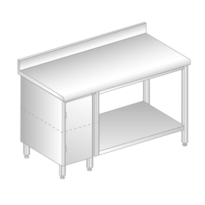 Stôl nástenný z nerezovej ocele so skrinkou, poličkou, zadnou lištou a odkvapovou lištou 2000x700x850 mm | DORA METAL, DM-S-3113
