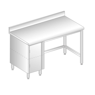 Stôl nástenný z nerezovej ocele so skrinkou, zadnou lištou a odkvapovou lištou 1000x700x850 mm | DORA METAL, DM-S-3111
