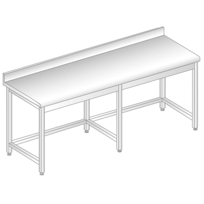 Stôl nástenný z nerezovej ocele so zadnou lištou a odkvapovou lištou 2600x600x850 mm | DORA METAL, DM-S-3102