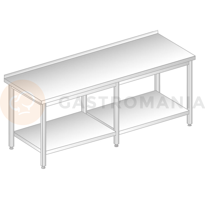 Stôl nástenný nerezový s policou 2700x600x850 mm | DORA METAL, DM-3104