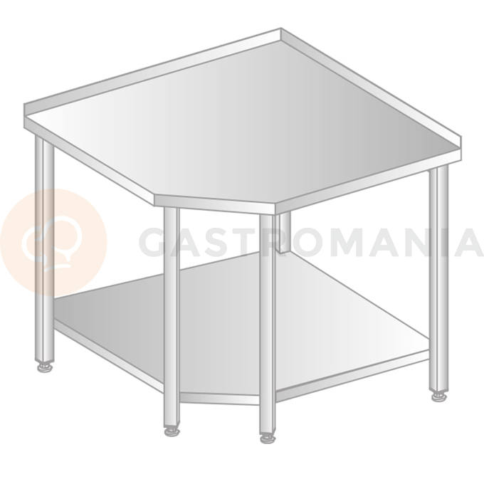 Stôl nástenný rohový z nerezovej ocele s policou, 868x968x600x700x379x850 mm | DORA METAL, DM-3105