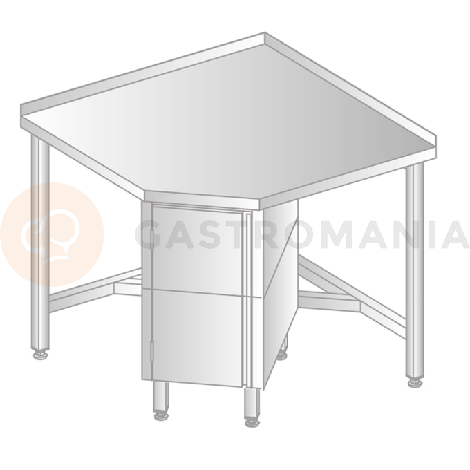 Stôl nástenný rohový z nerezovej ocele so skrinkou, 868x868x600x600x379x850 mm | DORA METAL, DM-3110