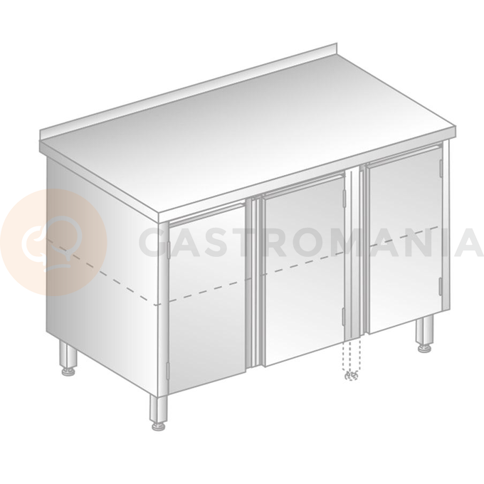 Stôl nástenný z nerezovej ocele s 2 skrinkami 1500x600x850 mm | DORA METAL, DM-3125
