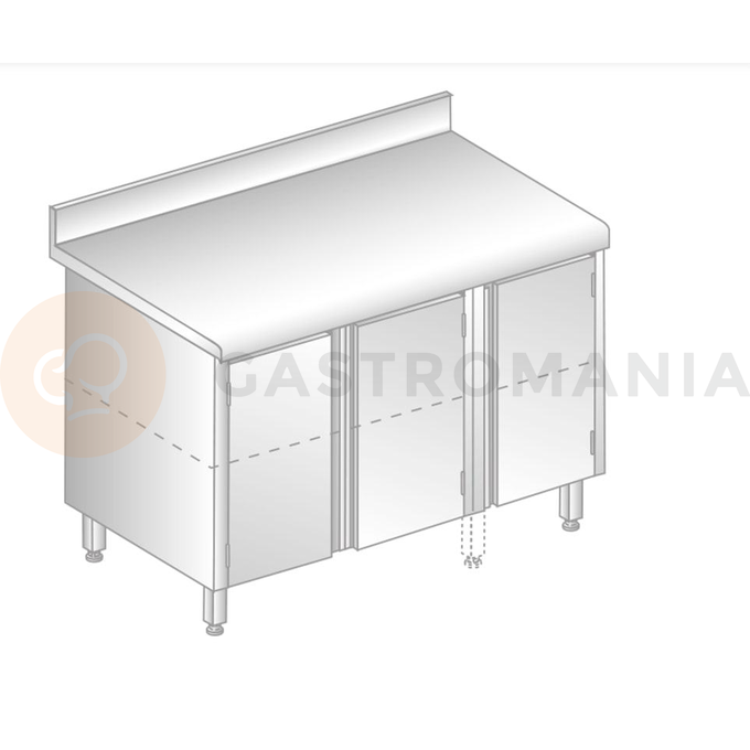 Stôl nástenný z nerezovej ocele s 2 skrinkami, zadnou lištou a odkvapovou lištou 1600x600x850 mm | DORA METAL, DM-S-3125