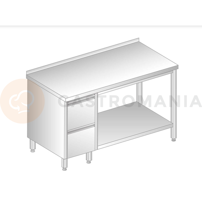 Stôl nástenný z nerezovej ocele s 2 šuplíkmi a poličkou 1000x700x850 mm | DORA METAL, DM-3114