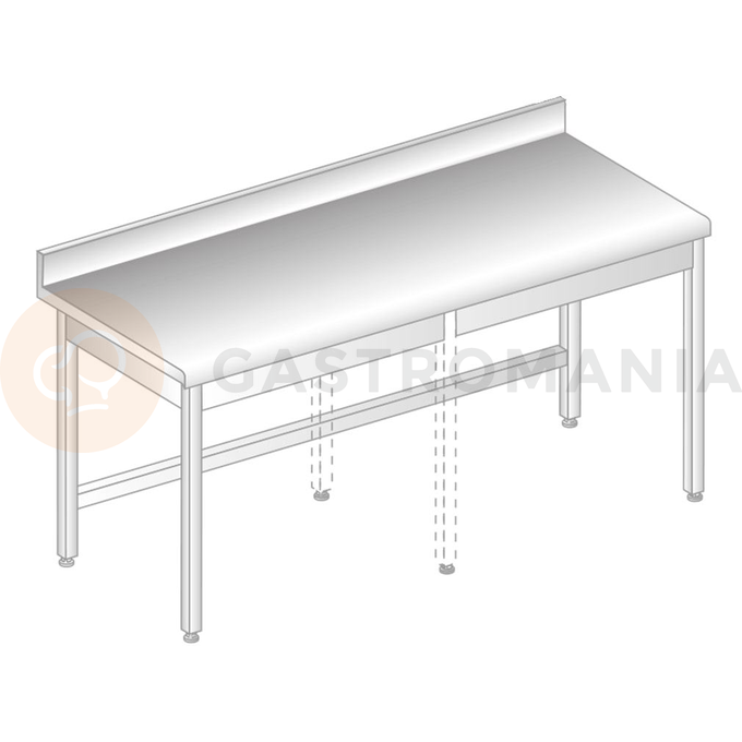 Stôl nástenný z nerezovej ocele so zadnou lištou a odkvapovou lištou 1200x600x850 mm | DORA METAL, DM-S-3100