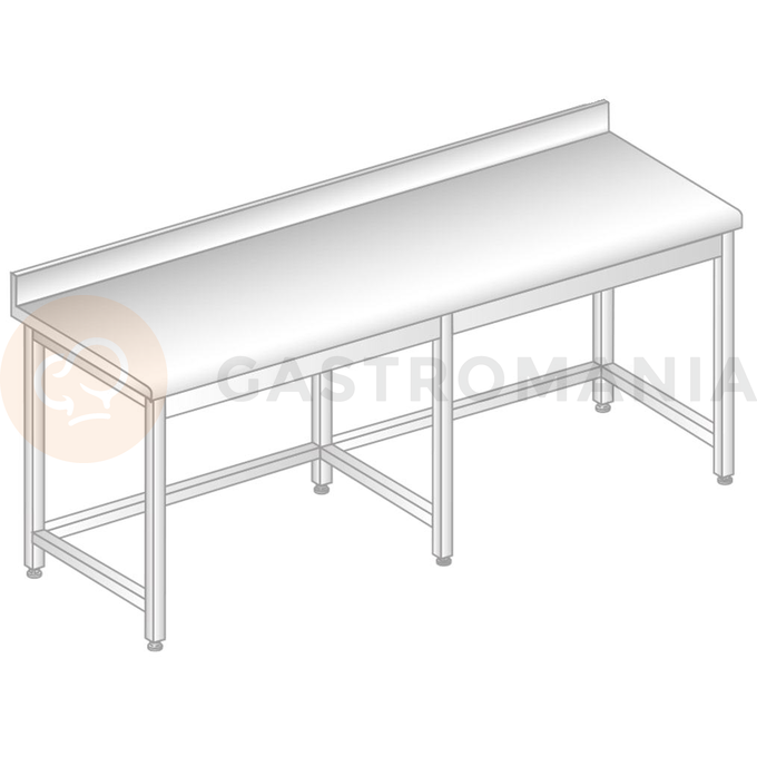 Stôl nástenný z nerezovej ocele so zadnou lištou a odkvapovou lištou 2100x700x850 mm | DORA METAL, DM-S-3102