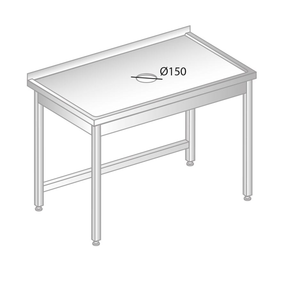 Stôl nástenný z nerezovej ocele s otvorom pre odpad 1400x700x850 mm | DORA METAL, DM-3228