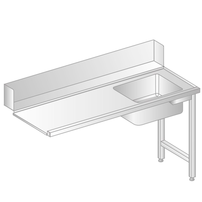 Stôl na nakladanie do umývačky riadu z nerezovej ocele s drezom 1000x760x850 mm | DORA METAL, DM-3266