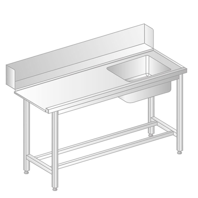 Stôl na nakladanie do umývačky riadu z nerezovej ocele s drezom 1400x760x850 mm | DORA METAL, DM-3247