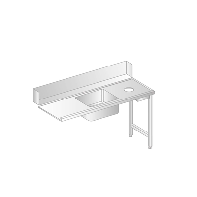 Stôl na nakladanie do umývačky riadu z nerezovej ocele s otvorom na odpad a drezom 1300x700x850 mm | DORA METAL, DM-3268