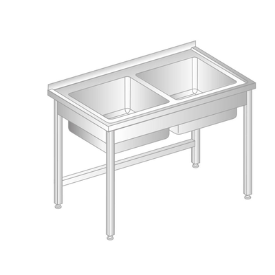 Stôl nástenný z nerezovej ocele s 2 drezami 1000x700x850 mm | DORA METAL, DM-3009