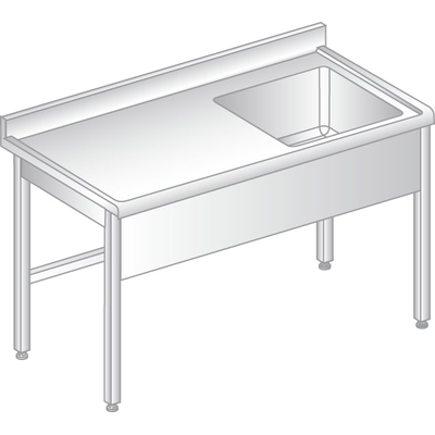 Stôl nástenný z nerezovej ocele s drezom, zadnou lištou a odkvapovou lištou 1600x600x850 mm | DORA METAL, DM-S-3200