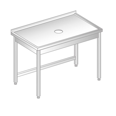 Stôl nástenný z nerezovej ocele s otvorom pre odpad 1400x700x850 mm | DORA METAL, DM-3228
