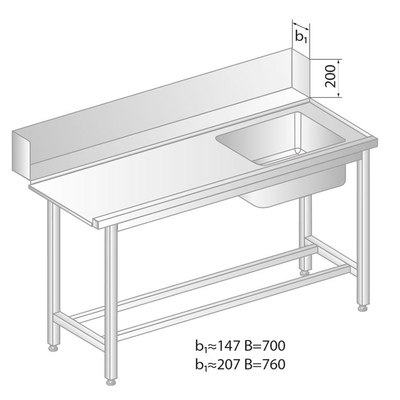 Stôl na nakladanie do umývačky riadu z nerezovej ocele s drezom 1400x760x850 mm | DORA METAL, DM-3247