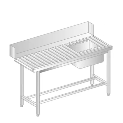 Valčekový stôl na nakladanie do umývačky riadu z nerezovej ocele s drezom 1300x700x850 mm | DORA METAL, DM-3276