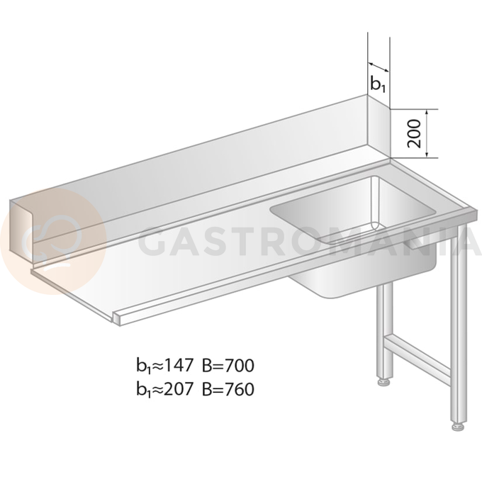 Stôl na nakladanie do umývačky riadu z nerezovej ocele s drezom 1000x700x850 mm | DORA METAL, DM-3266