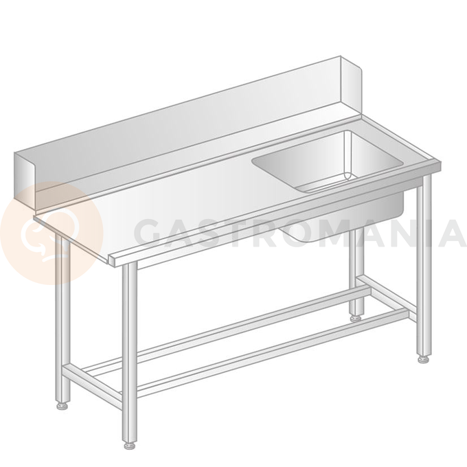 Stôl na nakladanie do umývačky riadu z nerezovej ocele s drezom 1200x700x850 mm | DORA METAL, DM-3247