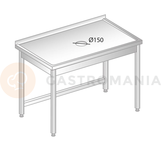 Stôl nástenný z nerezovej ocele s otvorom pre odpad 1800x600x850 mm | DORA METAL, DM-3228