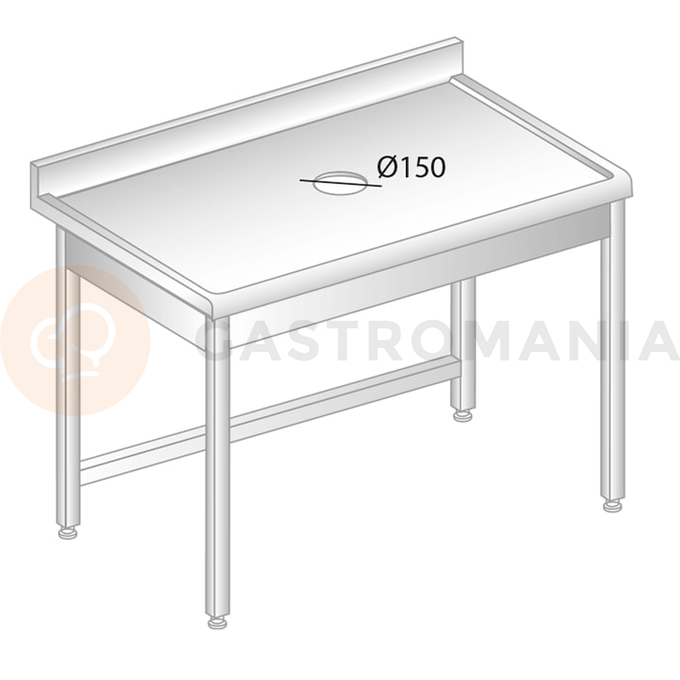 Stôl nástenný z nerezovej ocele s otvorom pre odpad, zadnou lištou a odkvapovou lištou 1800x600x850 mm | DORA METAL, DM-S-3228