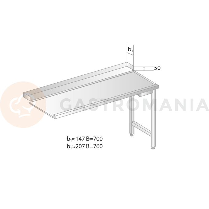 Vykladací stôl pre umývačky riadu z nerezovej ocele 700x700x850 mm | DORA METAL, DM-3265