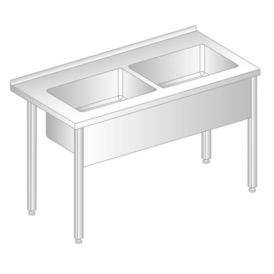 Stôl nástenný z nerezovej ocele s dvojkomorovou vaňou 1200x600x850 mm, výš. komory = 300 mm | DORA METAL, DM-3249