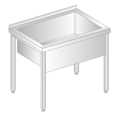Stôl nástenný z nerezovej ocele s jednokomorovou vaňou 1000x600x850 mm, výš. komory = 300 mm | DORA METAL, DM-3235