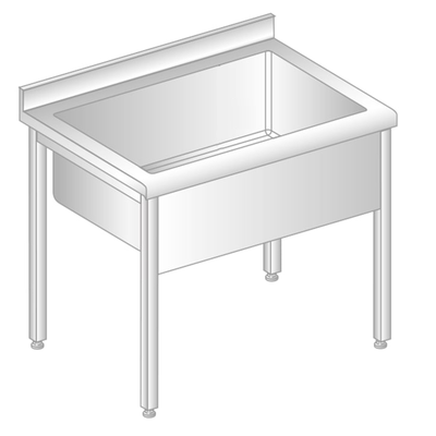 Stôl nástenný z nerezovej ocele s jednokomorovou vaňou, zadnou lištou a odkvapovou lištou 900x700x850 mm, výš. komory = 300 mm | DORA METAL, DM-S-3235