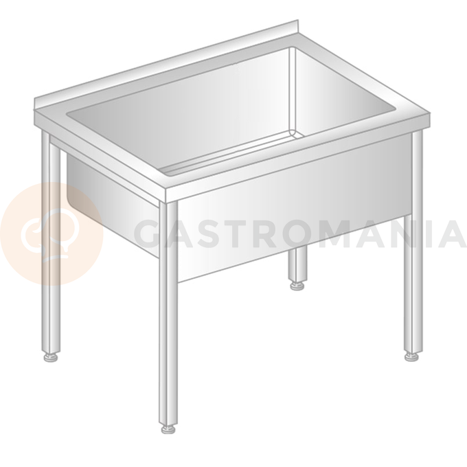 Stôl nástenný z nerezovej ocele s jednokomorovou vaňou 800x600x850 mm, výš. komory = 300 mm | DORA METAL, DM-3235