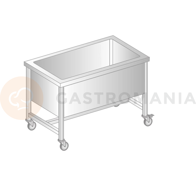 Stôl pojazdný z nerezovej ocele s jednokomorovou vaňou 1100x600x850 mm, výš. komory = 400 mm | DORA METAL, DM-3240