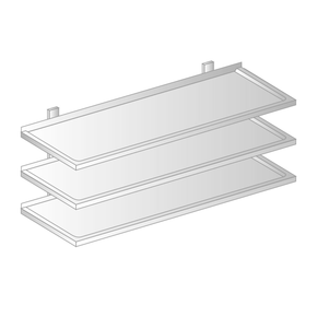 Závesná polica trojitá nastaviteľná z nerezovej ocele s prehĺbeným povrchom 600x400x1050 mm | DORA METAL, DM-3506