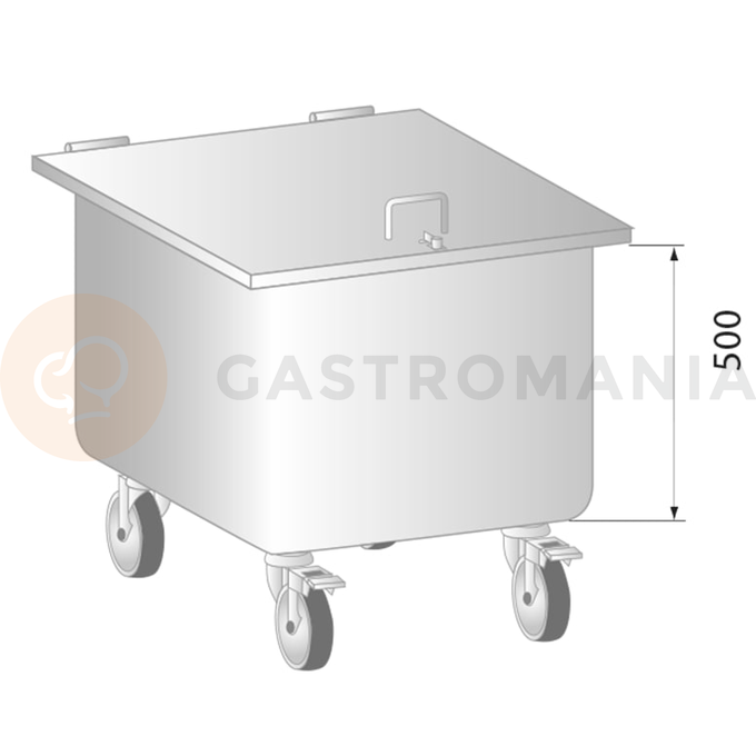 Pojazdný odpadkový koš z nerezovej ocele 50 l, 400x400x650 mm | DORA METAL, DM-3410