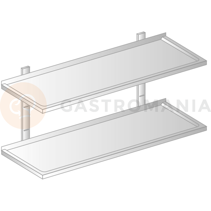 Závesná polica dvojitá nastaviteľná z nerezovej ocele s prehĺbeným povrchom 600x300x700 mm | DORA METAL, DM-3504