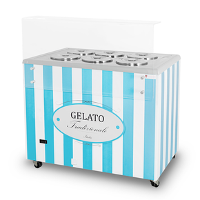 Dystrybutor do lodów, witryna do lodów, konserwator, retro, 6 tub, okrągłe kuwety, 1063x670x895 mm, biało-niebieski | RESTO QUALITY, GELATO POZETTI 6 BLUE