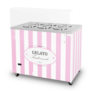 Dystrybutor do lodów, witryna do lodów, konserwator, retro, 6 tub, okrągłe kuwety, 1063x670x895 mm, biało-różowy | RESTO QUALITY, GELATO POZETTI 6 PINK