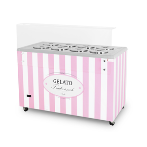 Dystrybutor do lodów, witryna do lodów, konserwator, retro, 8 tub, okrągłe kuwety, 1283x670x895 mm, biało-różowy | RESTO QUALITY, GELATO POZETTI 8 PINK