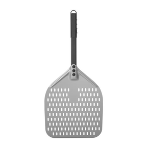 Łopata do pizzy z perforacją i krótką rączką, kwadratowa z twardego anodowanego aluminium, 350x710 mm | HENDI, 618080