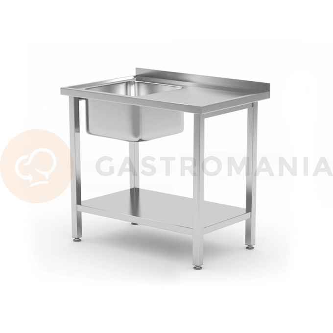 Stół ze zlewem 1-komorowym i półką - skręcany, zlew po lewej stronie 800x600x850 mm | HENDI, Budget Line