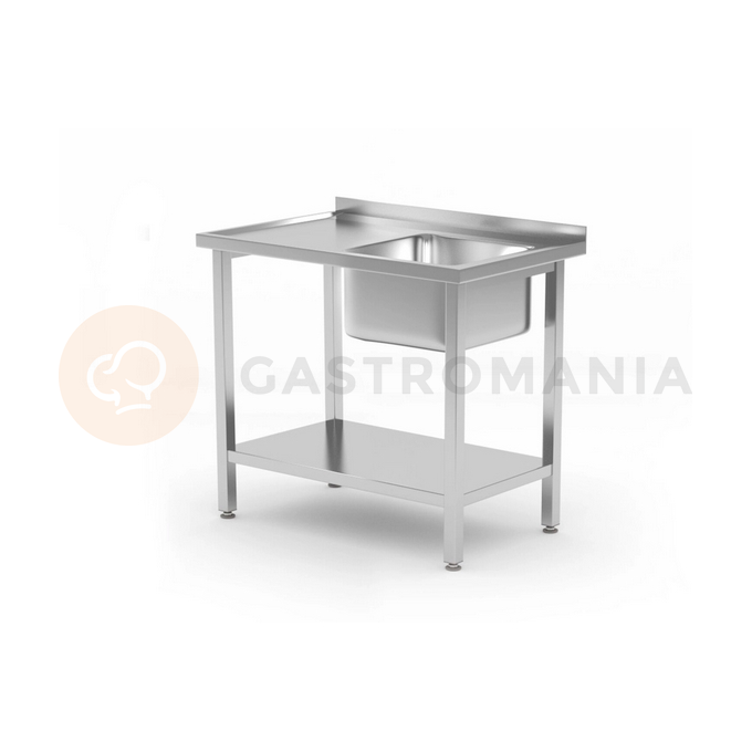 Stół ze zlewem 1-komorowym i półką - skręcany, zlew po prawej stronie 800x600x850 mm | HENDI, Budget Line